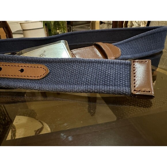 NWT Polo Ralph Lauren MEN'S BELT  40  Pony Plaque Canvas & Leather Navy - Picture 5 of 5